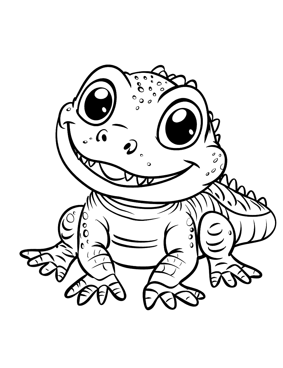 Cute Baby Alligator Coloring Page - A cute baby alligator with big, friendly eyes and a wide smile.