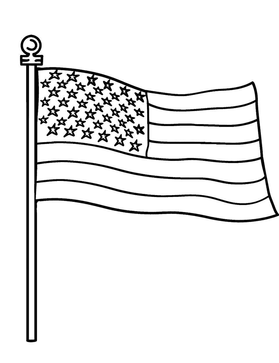 American Flag Waving Coloring Page - A simple American flag waving in the breeze.