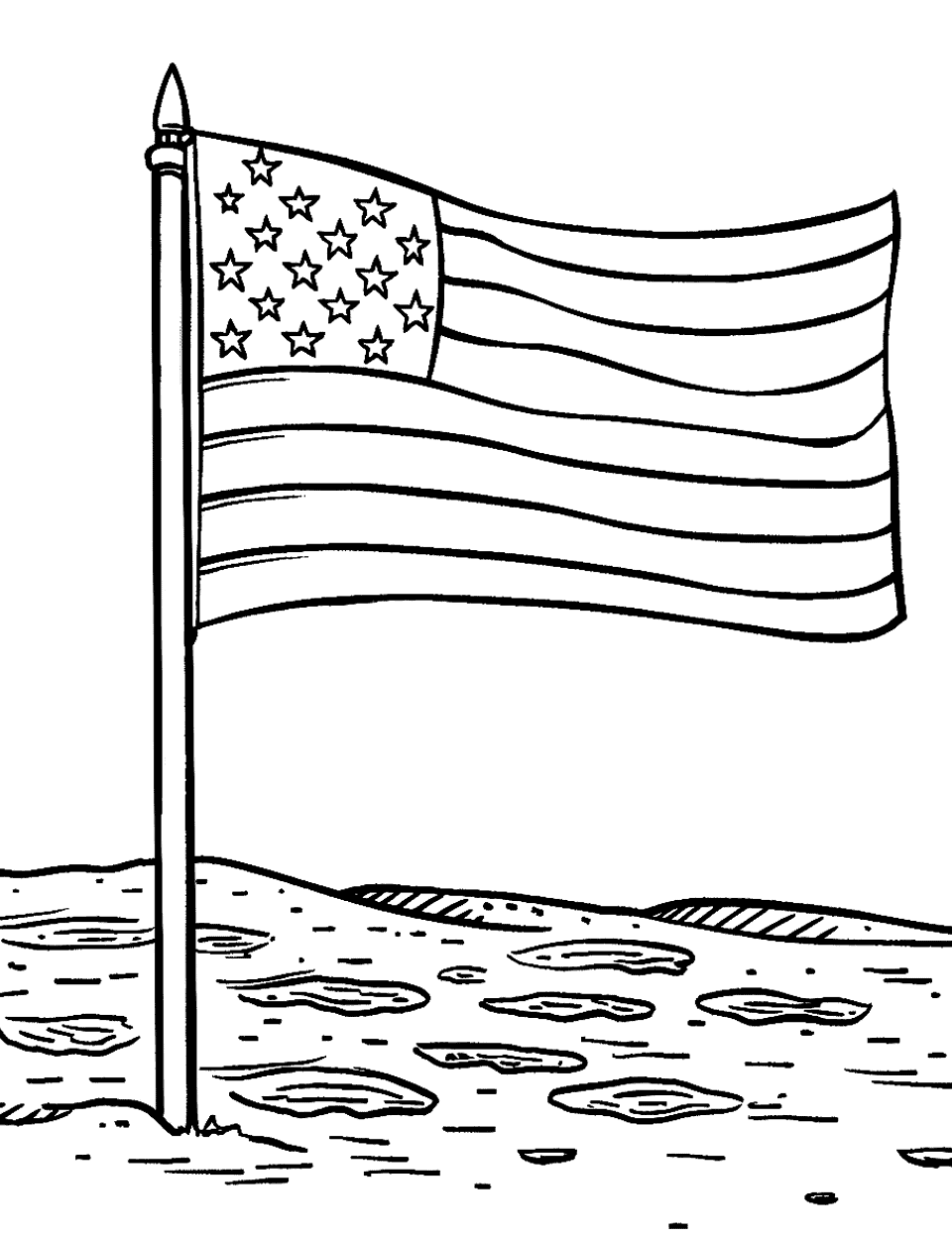American Flag on the Moon Coloring Page - The United States flag planted on the moon’s surface.