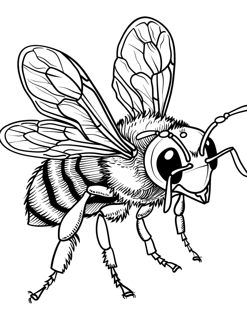 Killer Bee Alert Coloring Page - A solitary killer bee with an intense gaze, positioned as if protecting its territory.