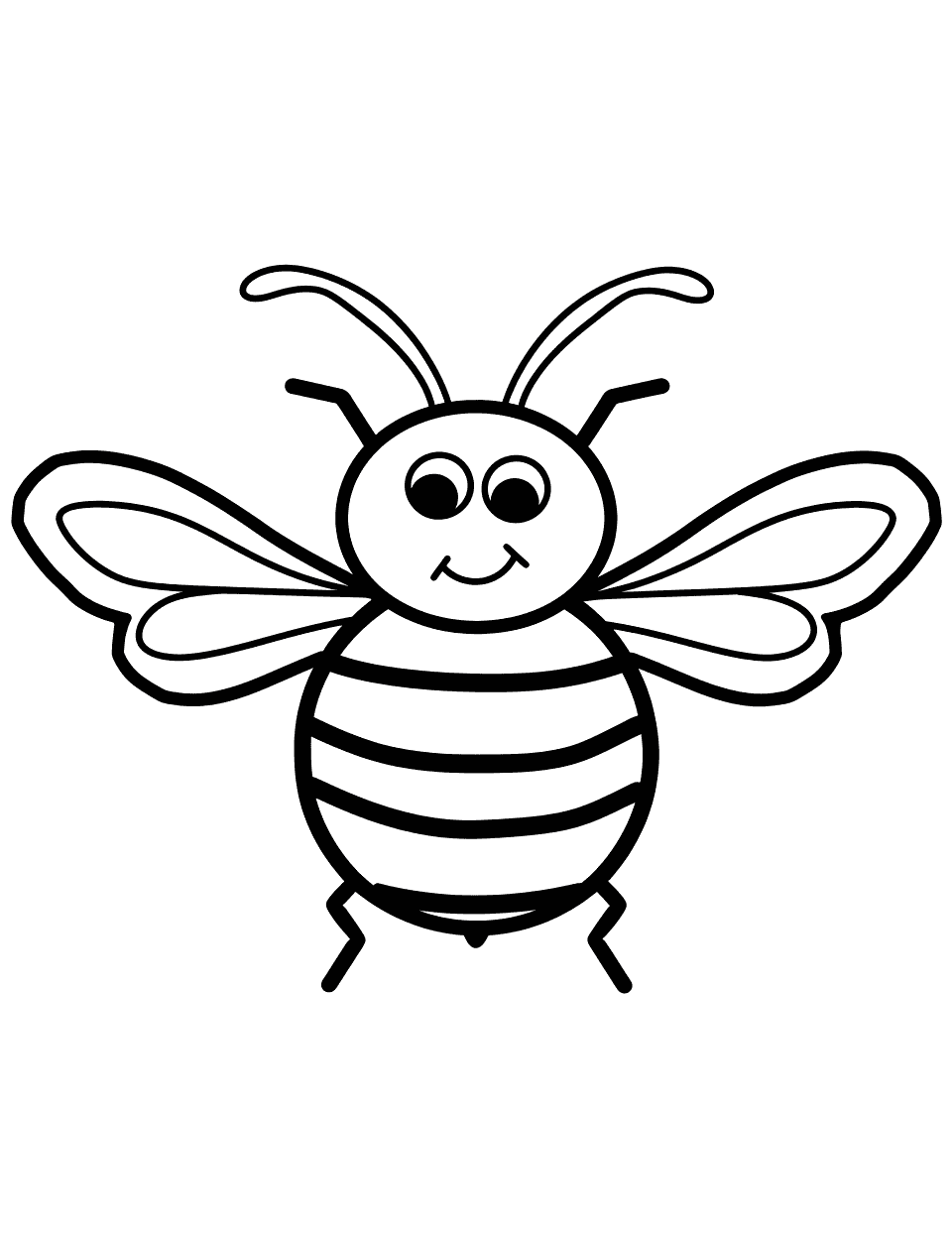 Simple Bee Outline Coloring Page - A simple, large outline of a bee for young kids to color.