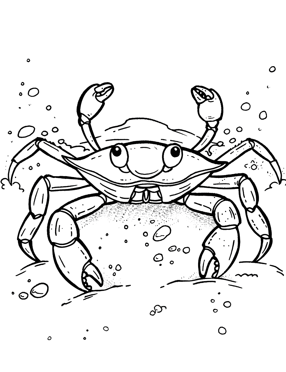 Ghost Crab Adventure Coloring Page - A ghost crab emerging from its hole in the sand, exploring the beach.