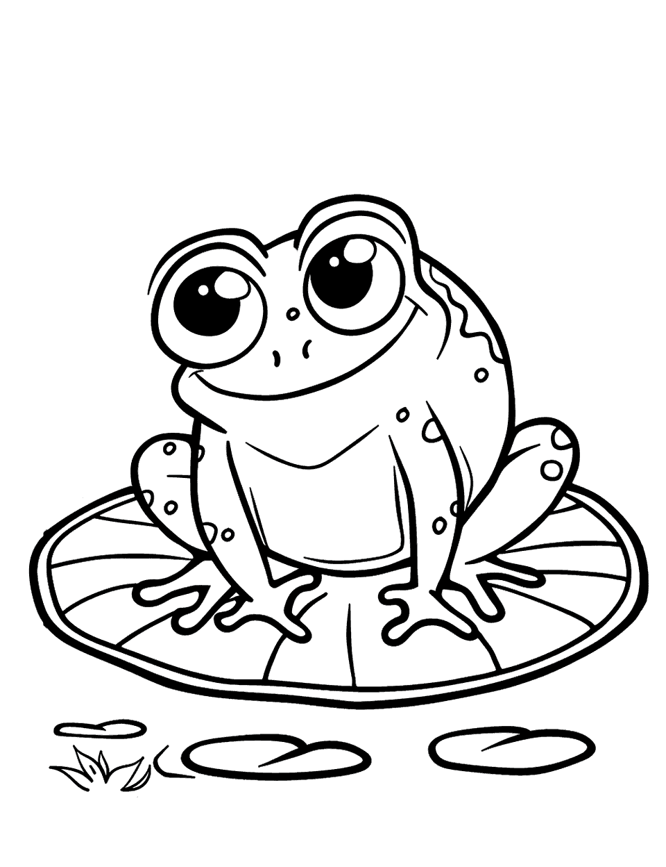 Frog on a Lily Pad Earth Coloring Page - A frog sitting on a lily pad in a pond.