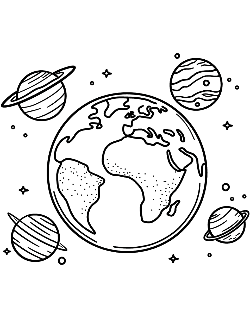 Simplistic Solar System Earth Coloring Page - A basic outline of the solar system Earth in the middle.