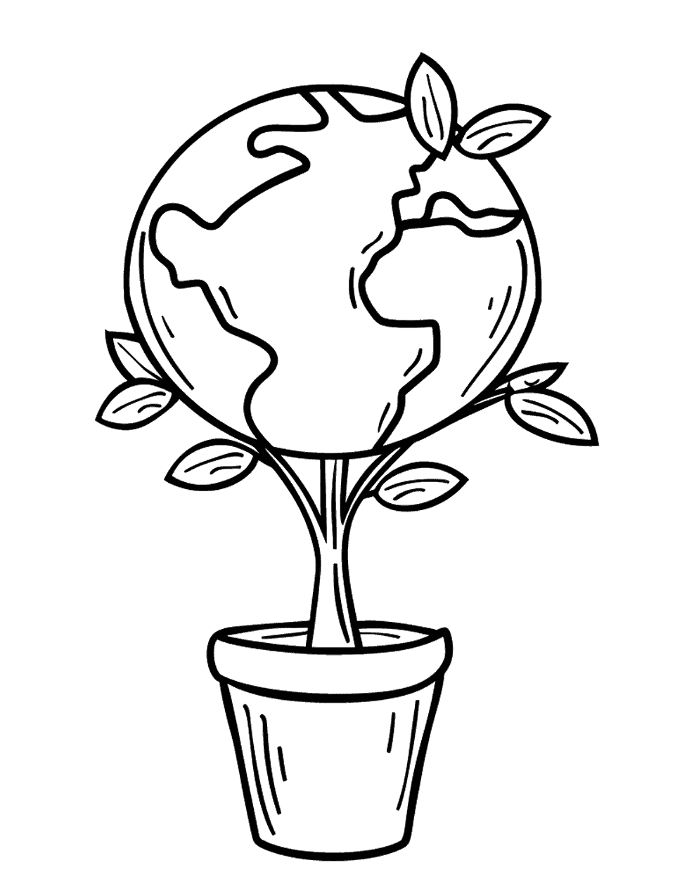 Small Tree Sapling Earth Coloring Page - A single small tree sapling in a pot, ready to be planted.