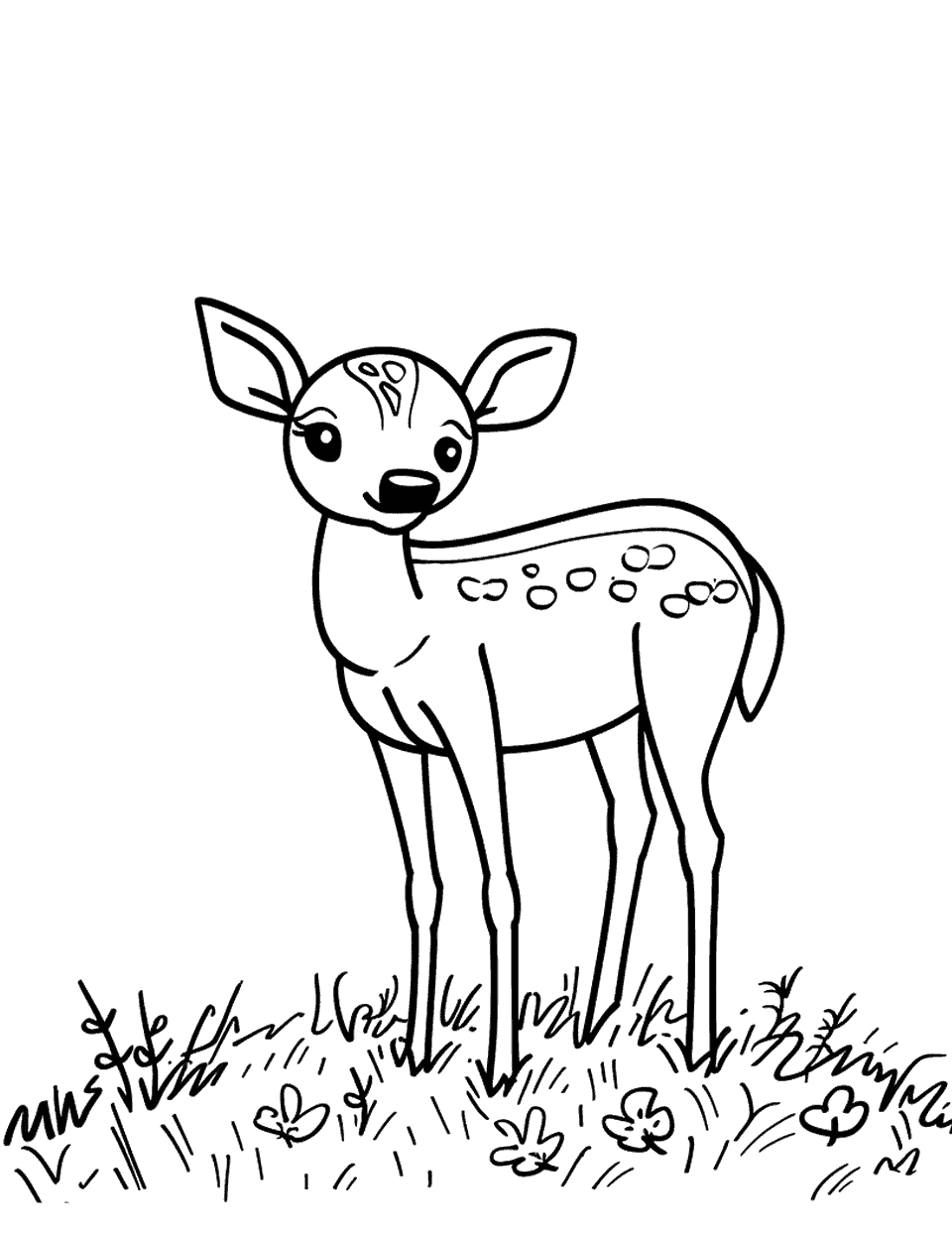 Forest Animals Earth Coloring Page - A single deer standing in a sparse forest, looking at the viewer.