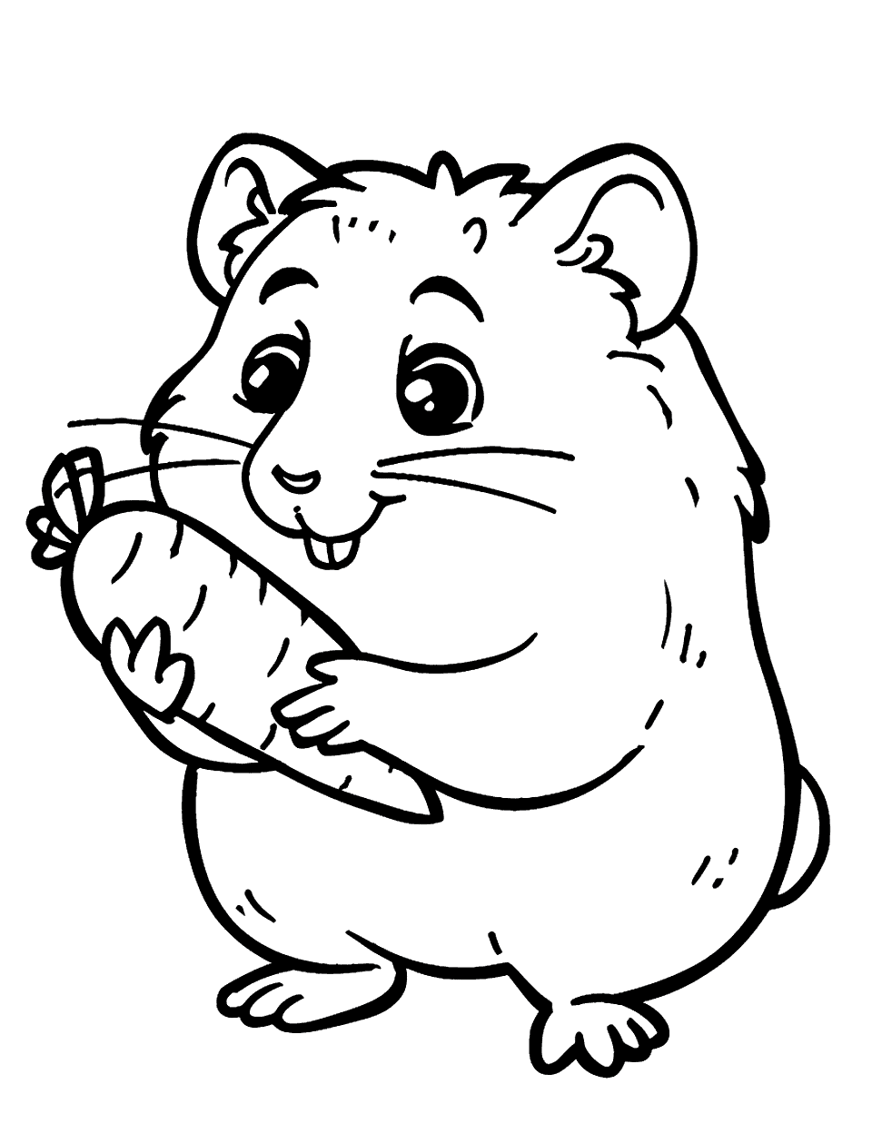 Hamster and Carrot Coloring Page - A hamster holding a large carrot.