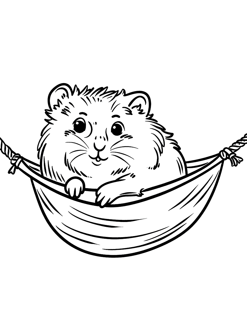 Hamster in a Hammock Coloring Page - A hamster lounging in a small hammock.