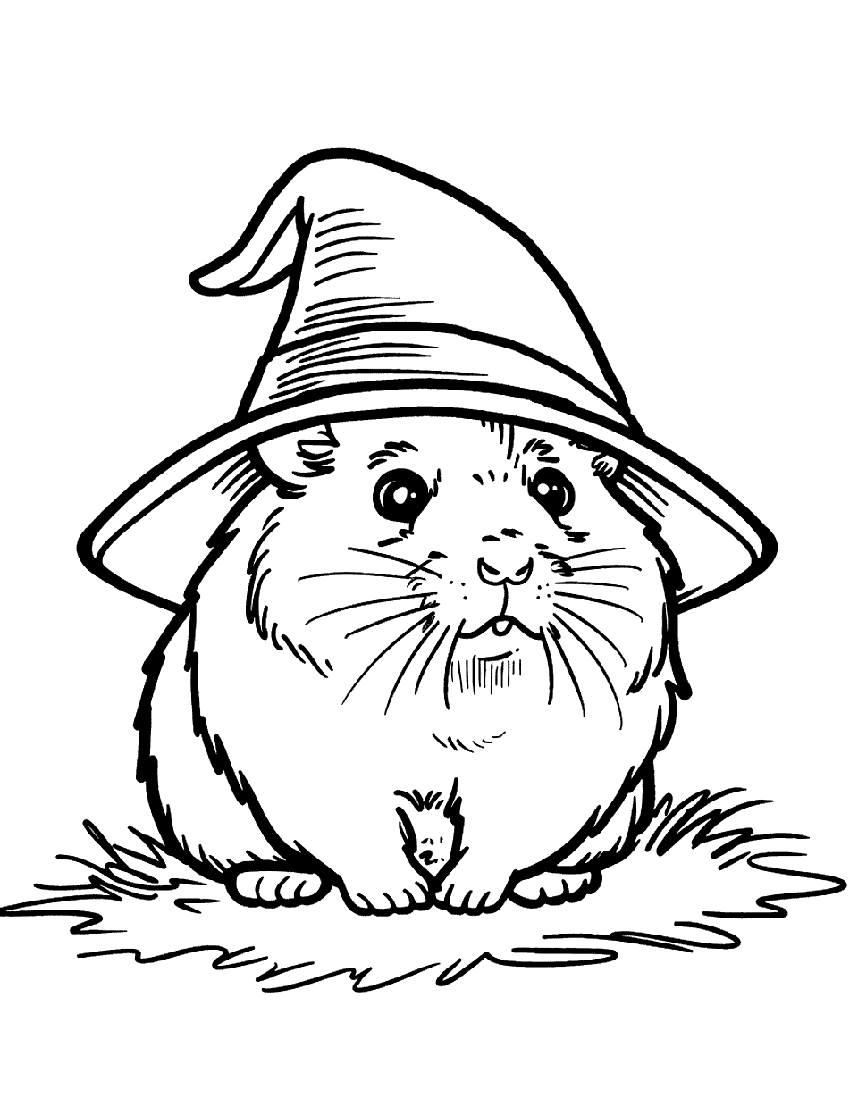 Hamster with a Hat Coloring Page - A hamster wearing a magician’s hat.