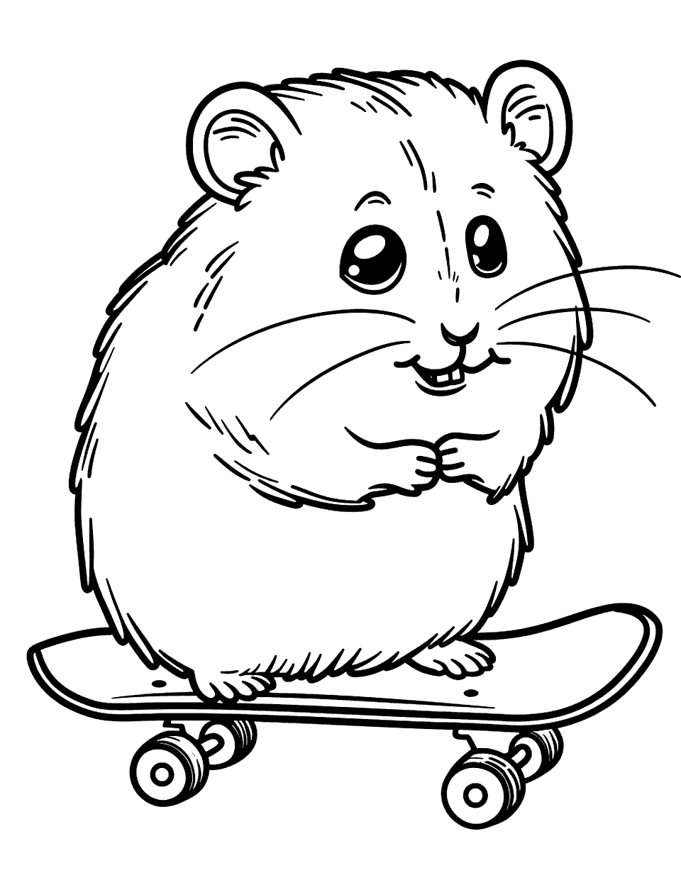 Hamster on a Skateboard Coloring Page - A hamster riding on a tiny skateboard.