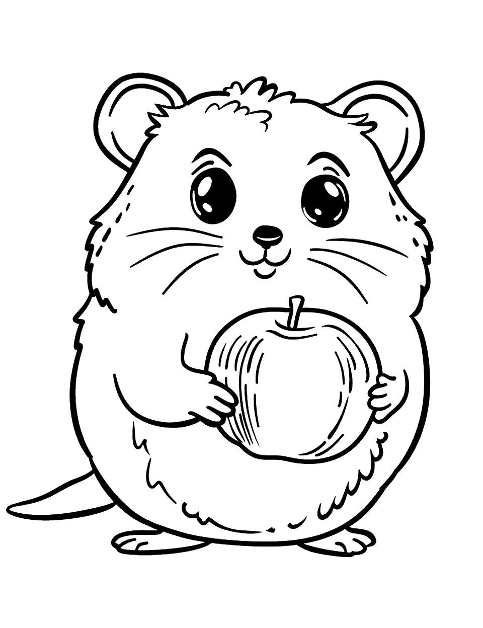 Hamster with an Apple Coloring Page - A hamster holding an apple.