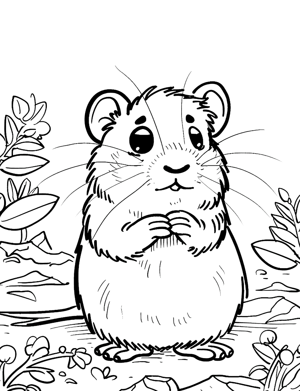 Dwarf Hamster Exploring Coloring Page - A dwarf hamster exploring its surroundings.