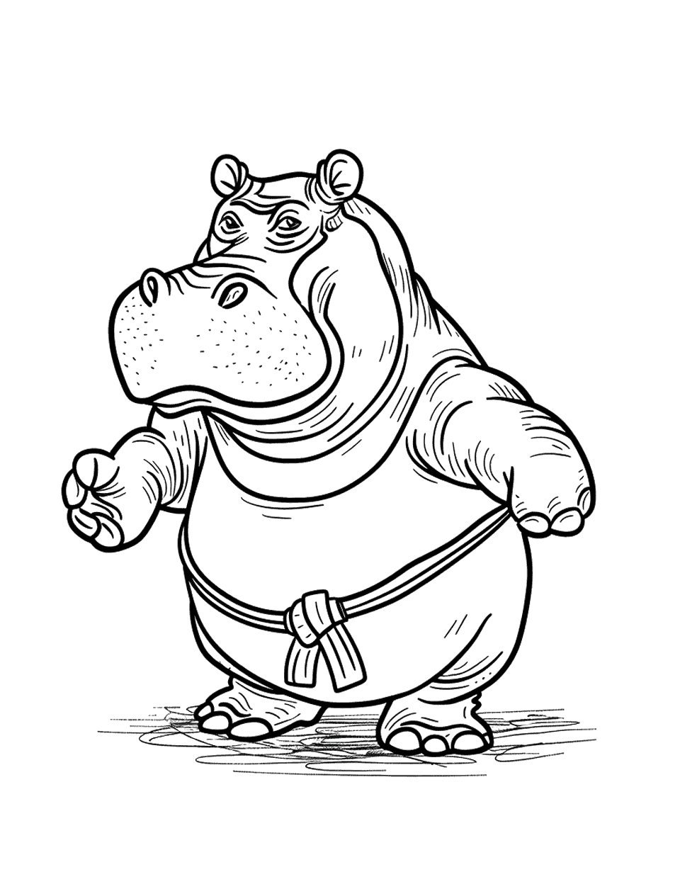 Hippo Karate Class Coloring Page - Hippos practicing martial arts moves.