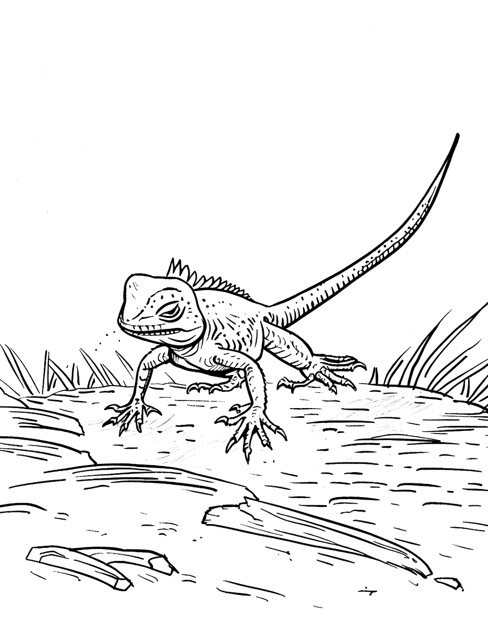 Lizard Racing Insect Coloring Page - A lizard racing across the ground for its destination.