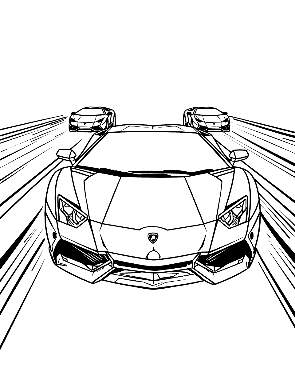 Racing Towards the Finish Lamborghini Coloring Page - Lamborghini’s racing towards a finish line.