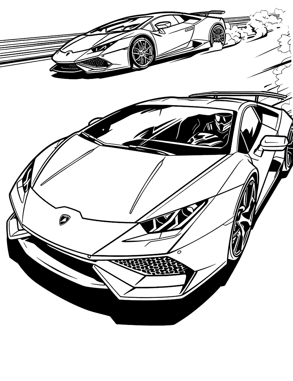 Racing Video Game Lamborghini Coloring Page - Lamborghini race in a kid’s racing video game.