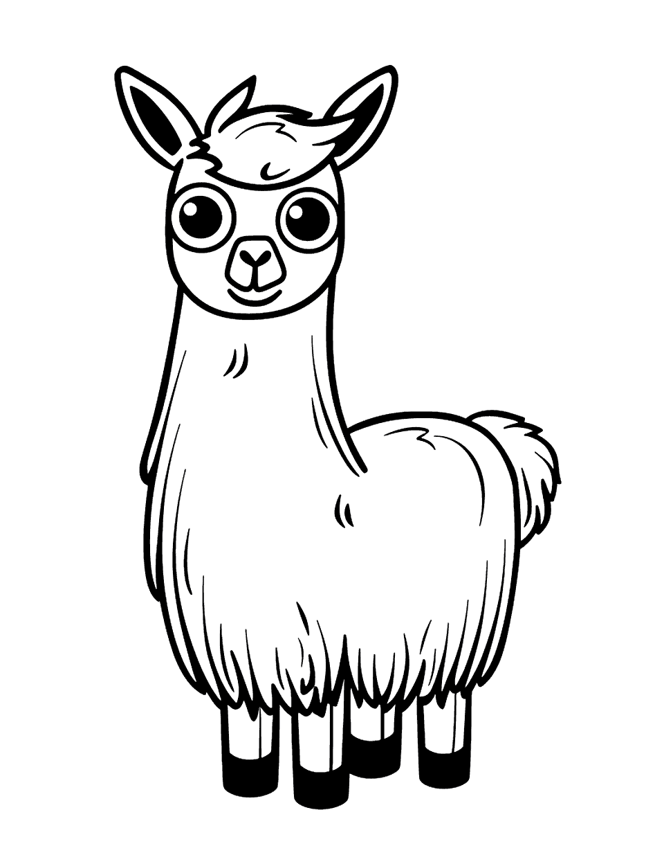 Kawaii Llama Coloring Page - A super adorable, kawaii-style llama with big eyes.
