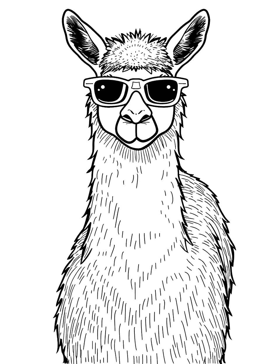 Llama Wearing Sunglasses Coloring Page - A cool llama sporting stylish sunglasses.