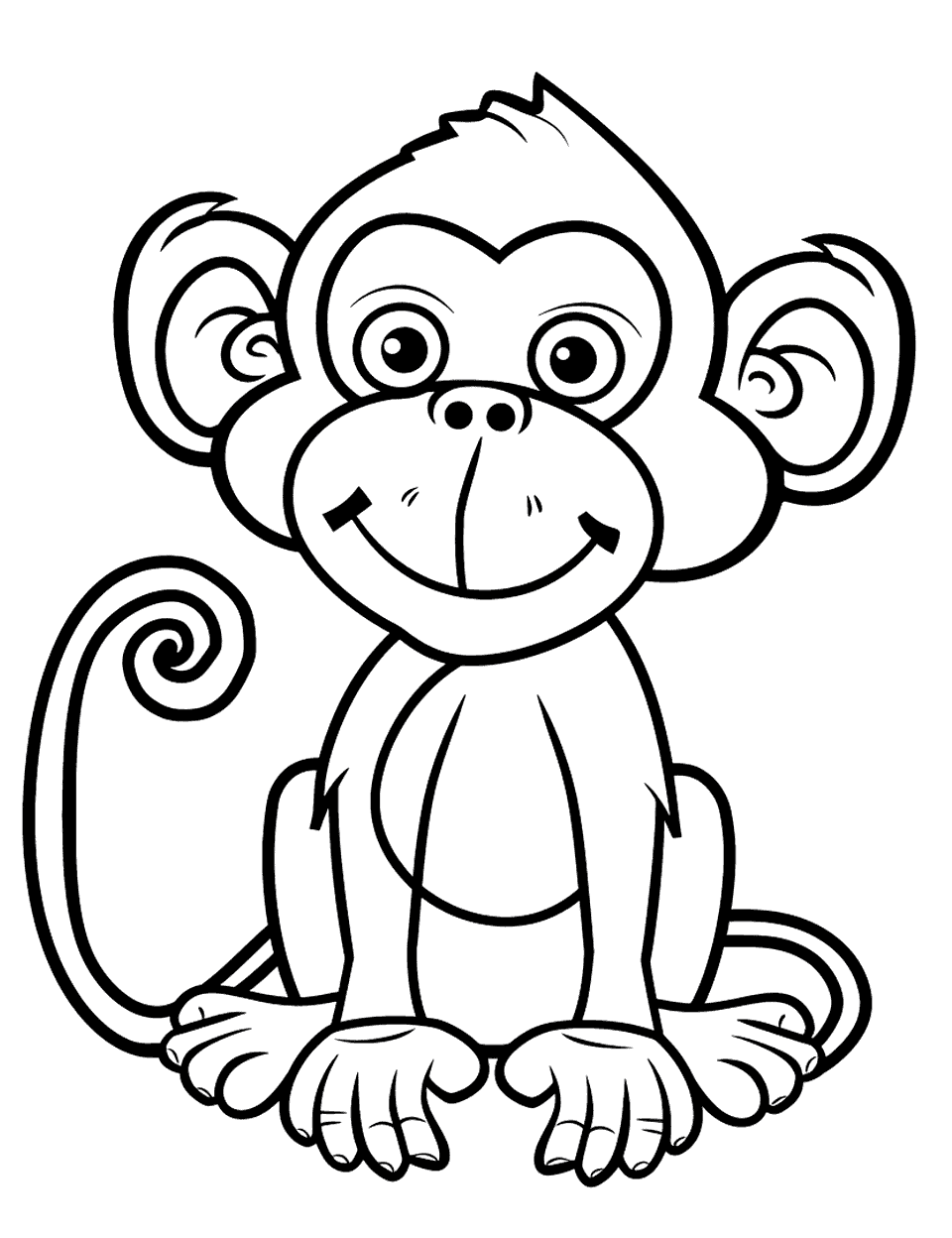 Easy Outline of a Monkey Coloring Page - A simple line drawing of a monkey, ideal for young children to color.