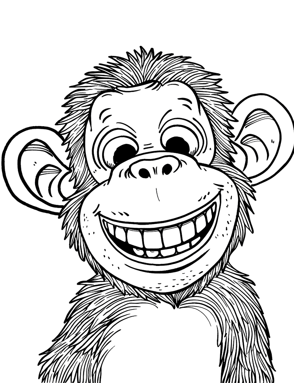 Laughing Monkey Coloring Page - A monkey with a wide grin, appearing as if it’s laughing.