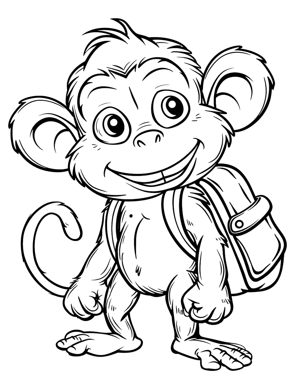 Monkey With a Backpack Coloring Page - A monkey ready for adventure, wearing a small backpack.