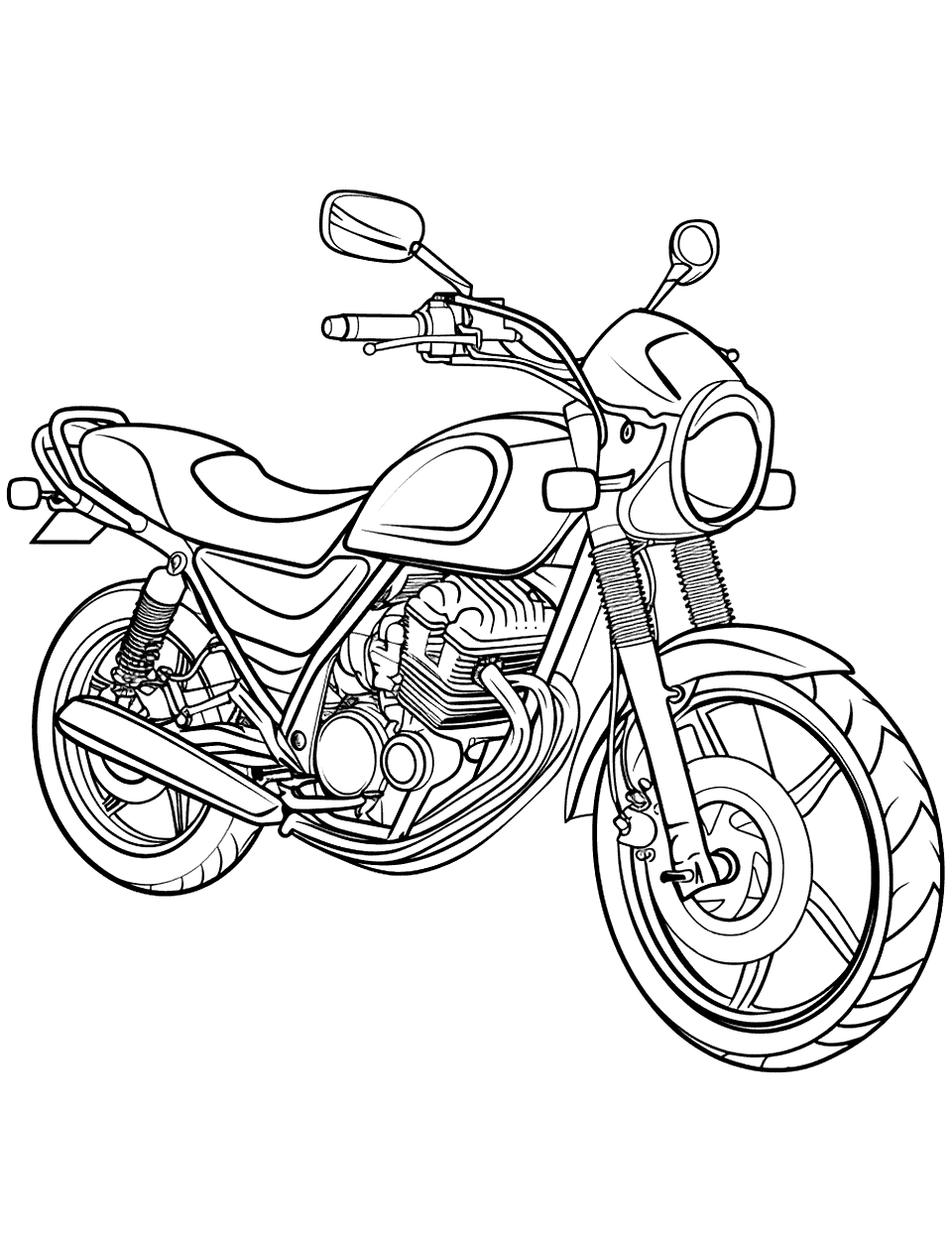 Simple Motorcycle Outline Coloring Page - A basic outline of a motorcycle.