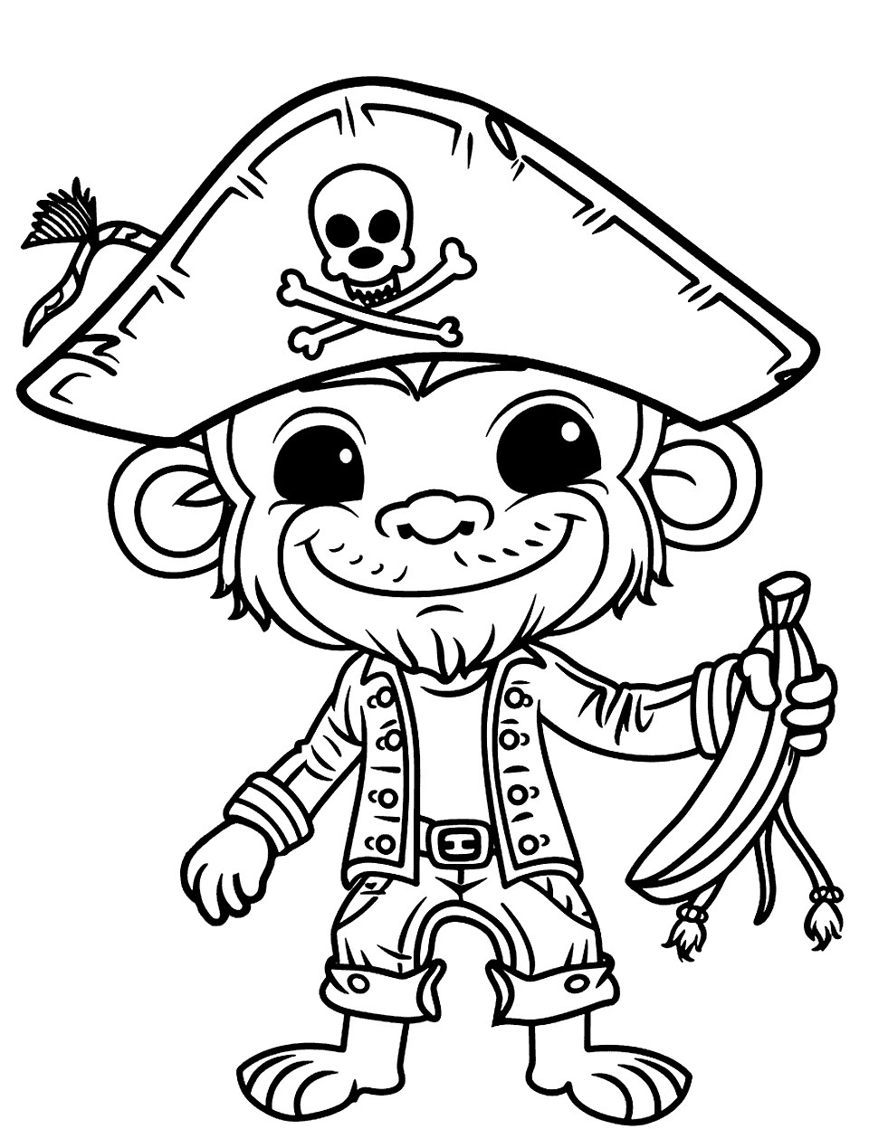 Pirate’s Pet Monkey Pirate Coloring Page - A cheeky monkey wearing a pirate hat, holding a banana.