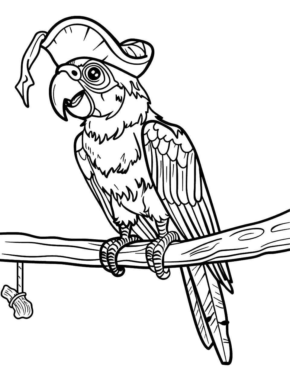 Caribbean Pirate’s Parrot Pirate Coloring Page - A parrot sitting on a branch in the Caribbean.