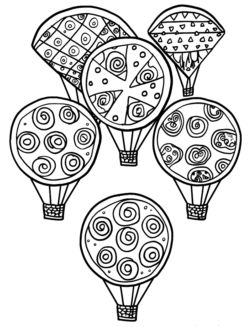 Pizza Balloon Fiesta Coloring Page - Hot air balloons shaped like pizza slices floating in the sky.