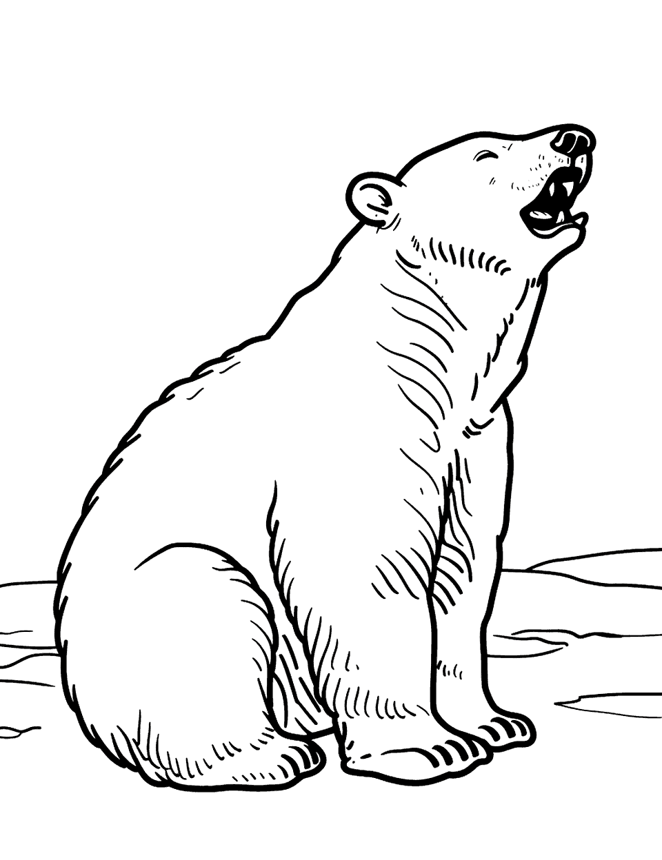 Sleepy Polar Bear Coloring Page - A polar bear yawning as it prepares to sleep in the snow.