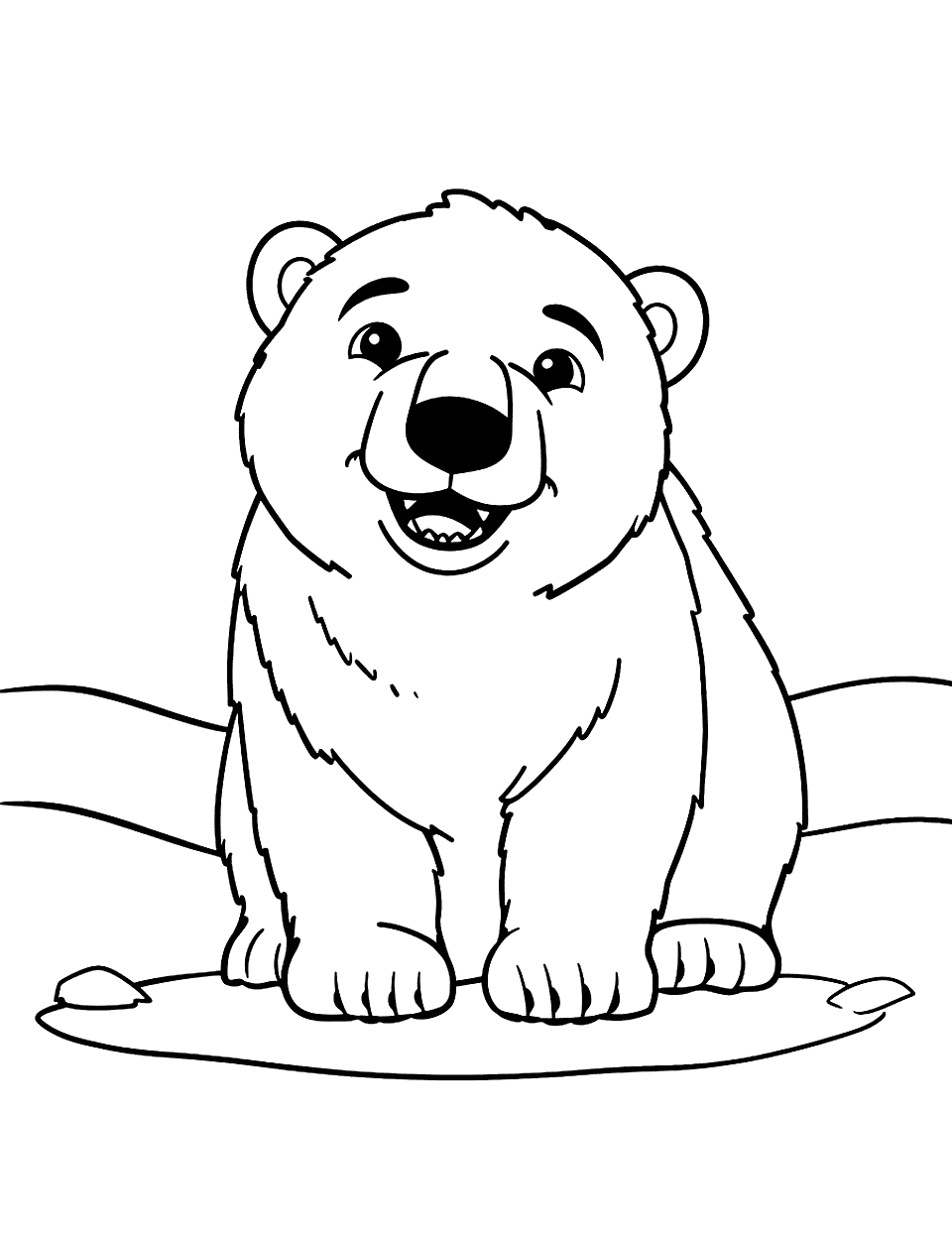 Smiling Polar Bear Coloring Page - A polar bear with a big, cheerful smile, eyes twinkling.