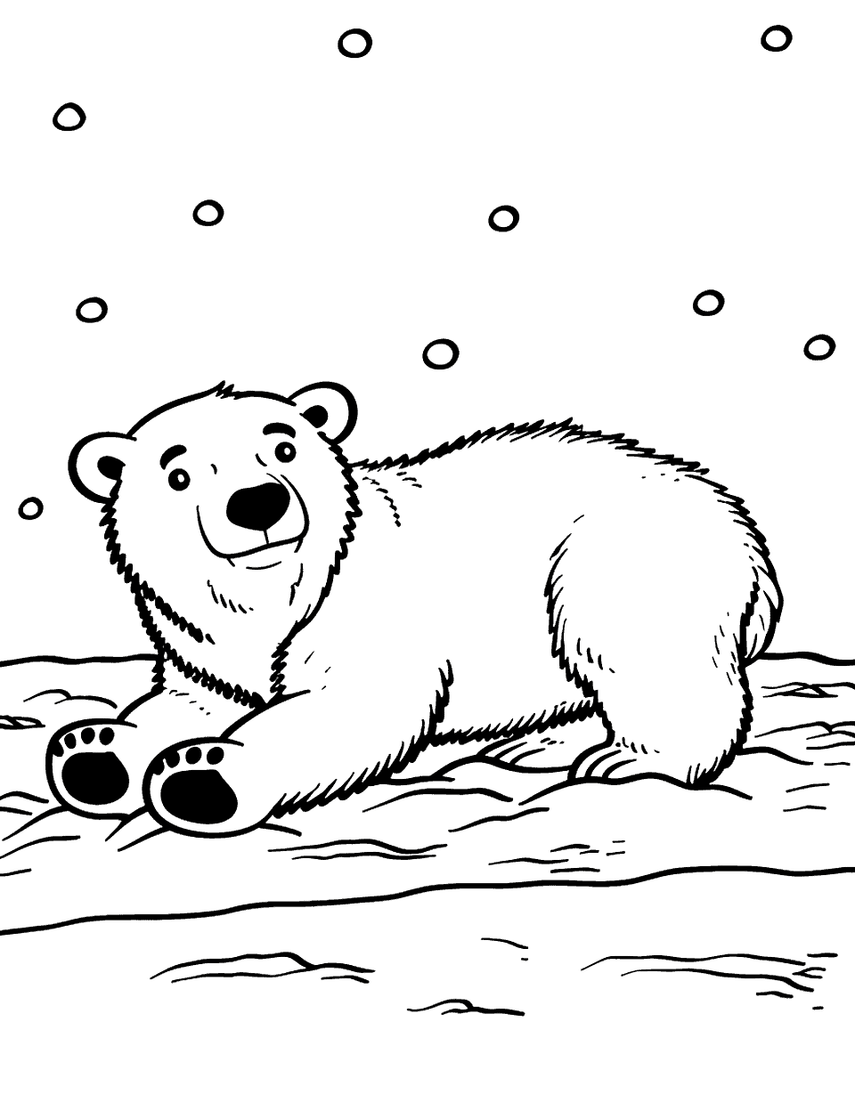 Happy Polar Bear Playing Coloring Page - A joyful polar bear playfully going around in the snow.