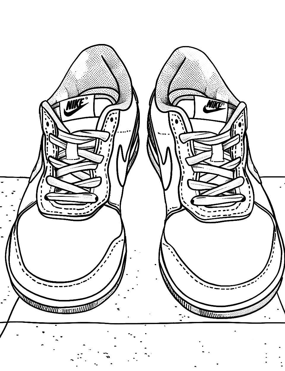 Tennis Shoes Ready to Run Shoe Coloring Page - A pair of tennis shoes at the starting line of a track.