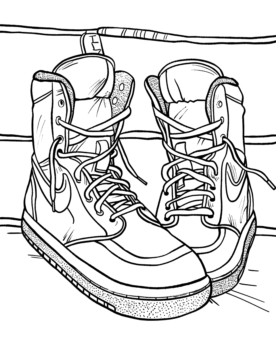 Boxing Shoes in the Ring Shoe Coloring Page - Boxing shoes at the corner of a boxing ring.