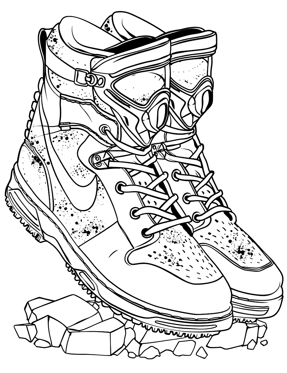 Paintball Boots in the Game Shoe Coloring Page - Paintball boots splattered with paint.