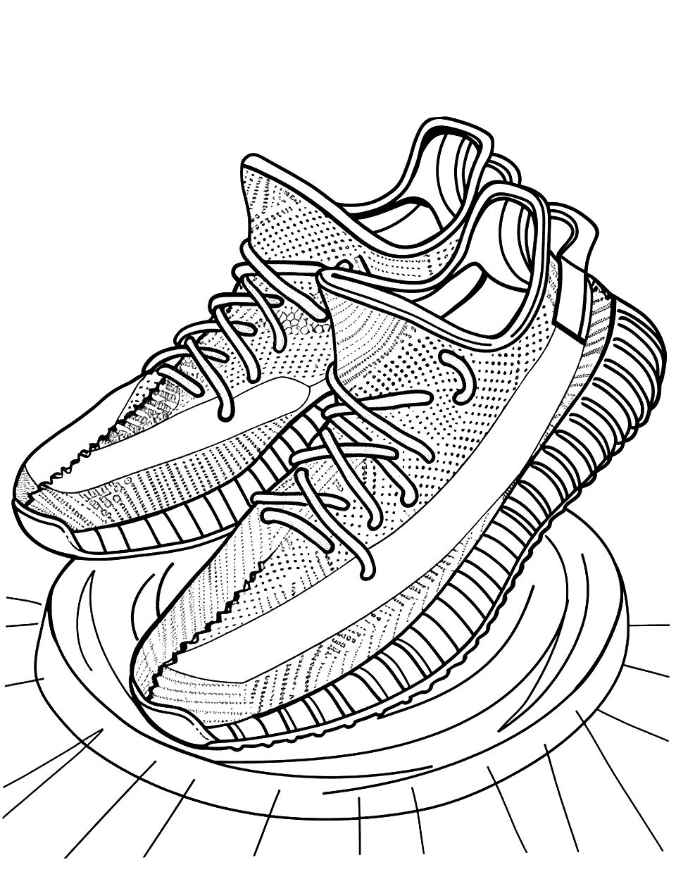 Yeezy Sneakers on Display Shoe Coloring Page - Yeezy sneakers positioned prominently with a minimalist white background.