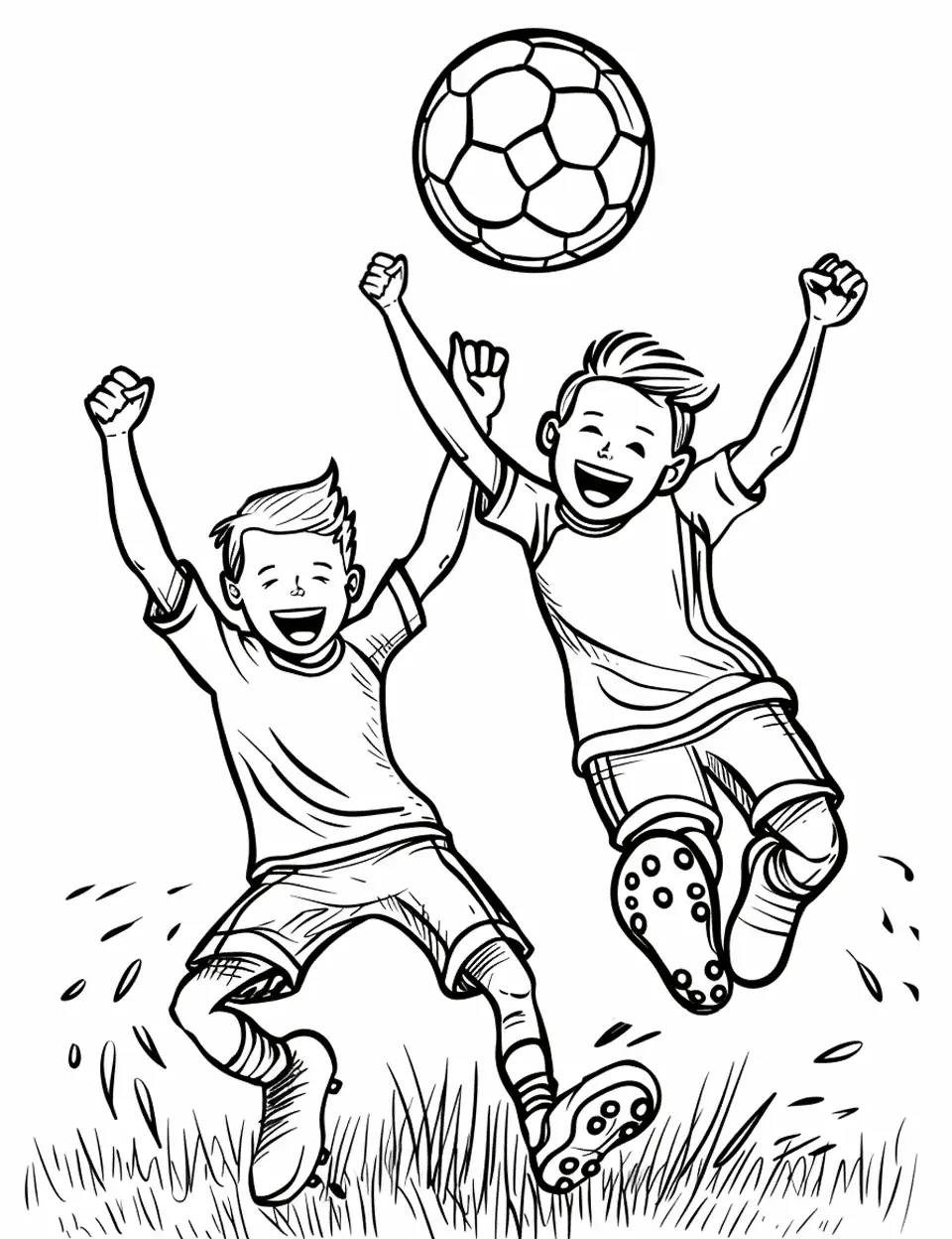 Fun Soccer Practice Coloring Page - A group of kids laughing and having fun while practicing soccer drills.