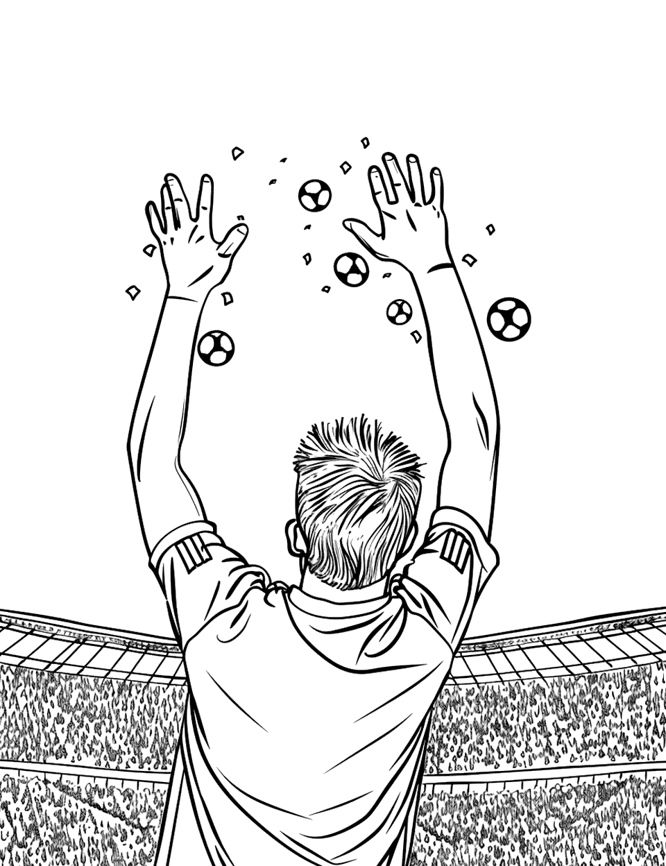 Victory Lap Soccer Coloring Page - A football player is doing a victory lap around the stadium, waving to the fans.