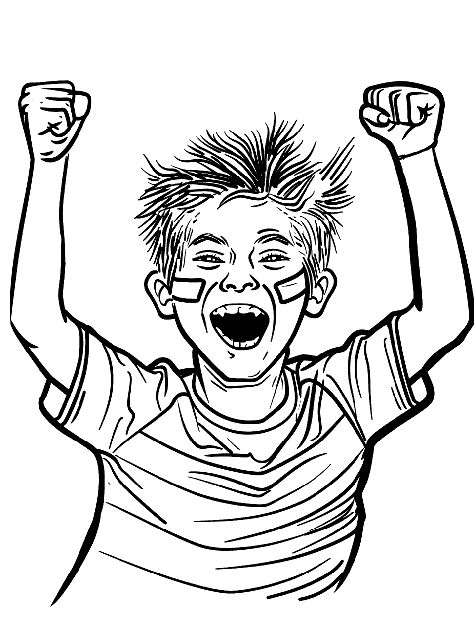 Soccer Fan Face Paint Coloring Page - A kid with their face painted in their favorite soccer team’s colors, cheering.