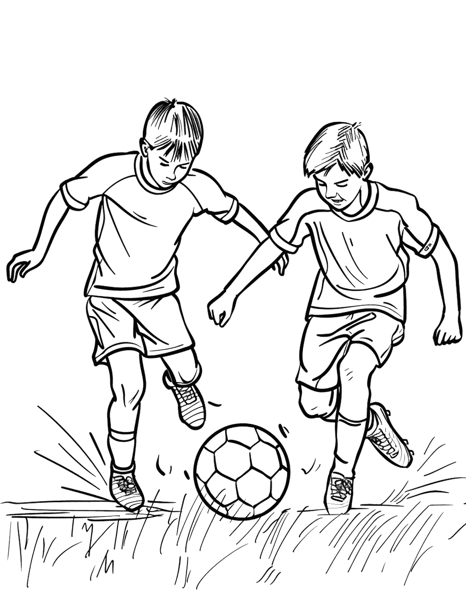 Soccer Practice Drills Coloring Page - Kids are engaging in soccer practice drills, focusing on passing and teamwork.