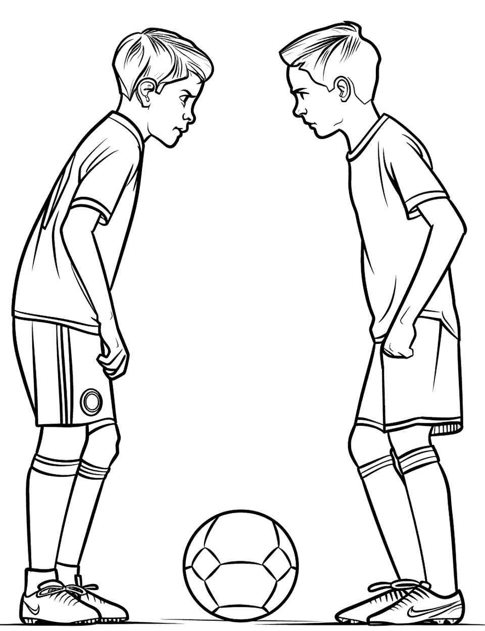 Face-Off Soccer Coloring Page - Two players facing off on the pitch.