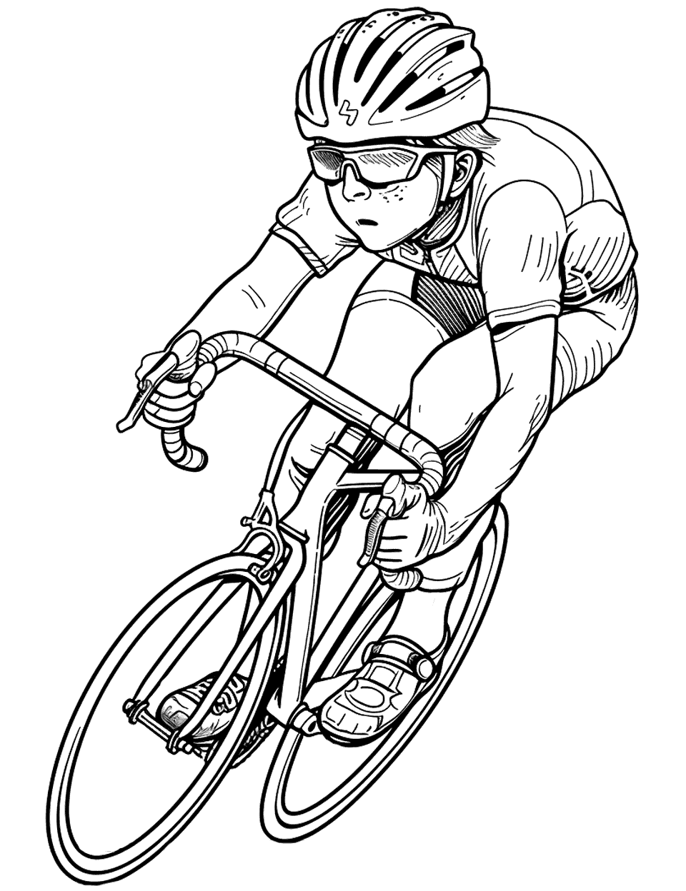 Cycling Race Sports Coloring Page - A Cyclist with full race gear and sports cycle racing for victory,