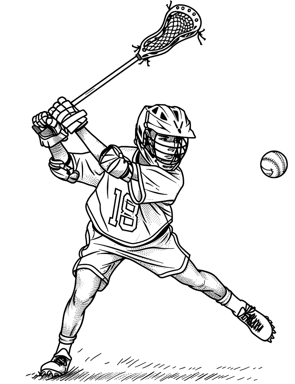 Lacrosse Goal Shot Sports Coloring Page - A lacrosse player shooting toward the goal.