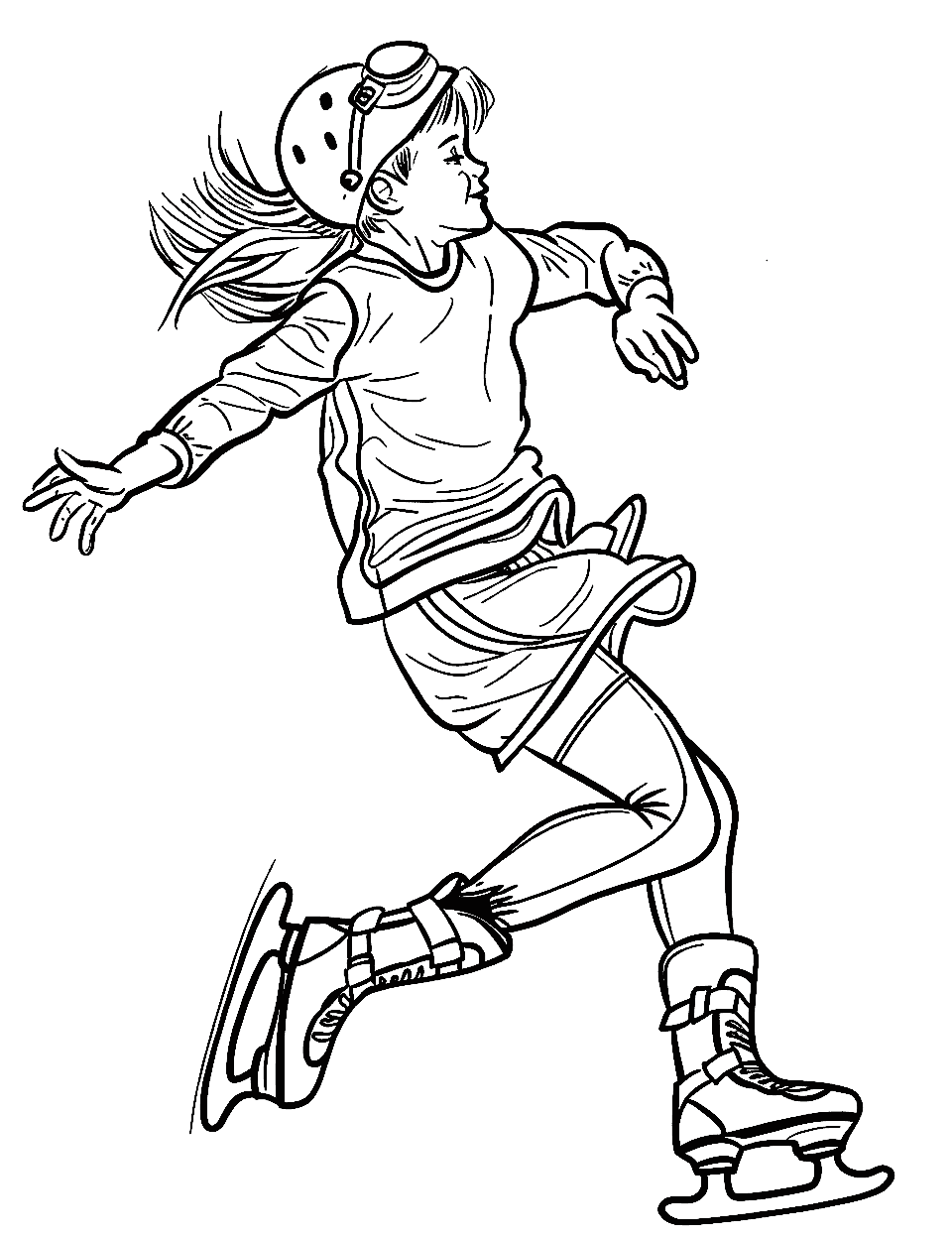Skating on Ice Sports Coloring Page - A figure skater performing a spin on an ice rink.