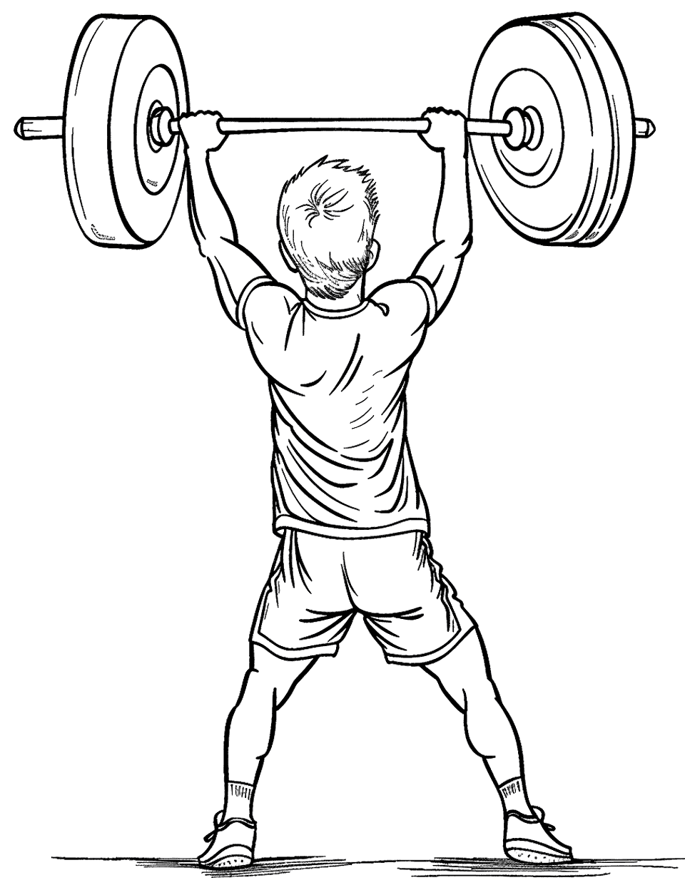 Weightlifting Overhead Lift Sports Coloring Page - An athlete lifting a heavyweight overhead with both arms.