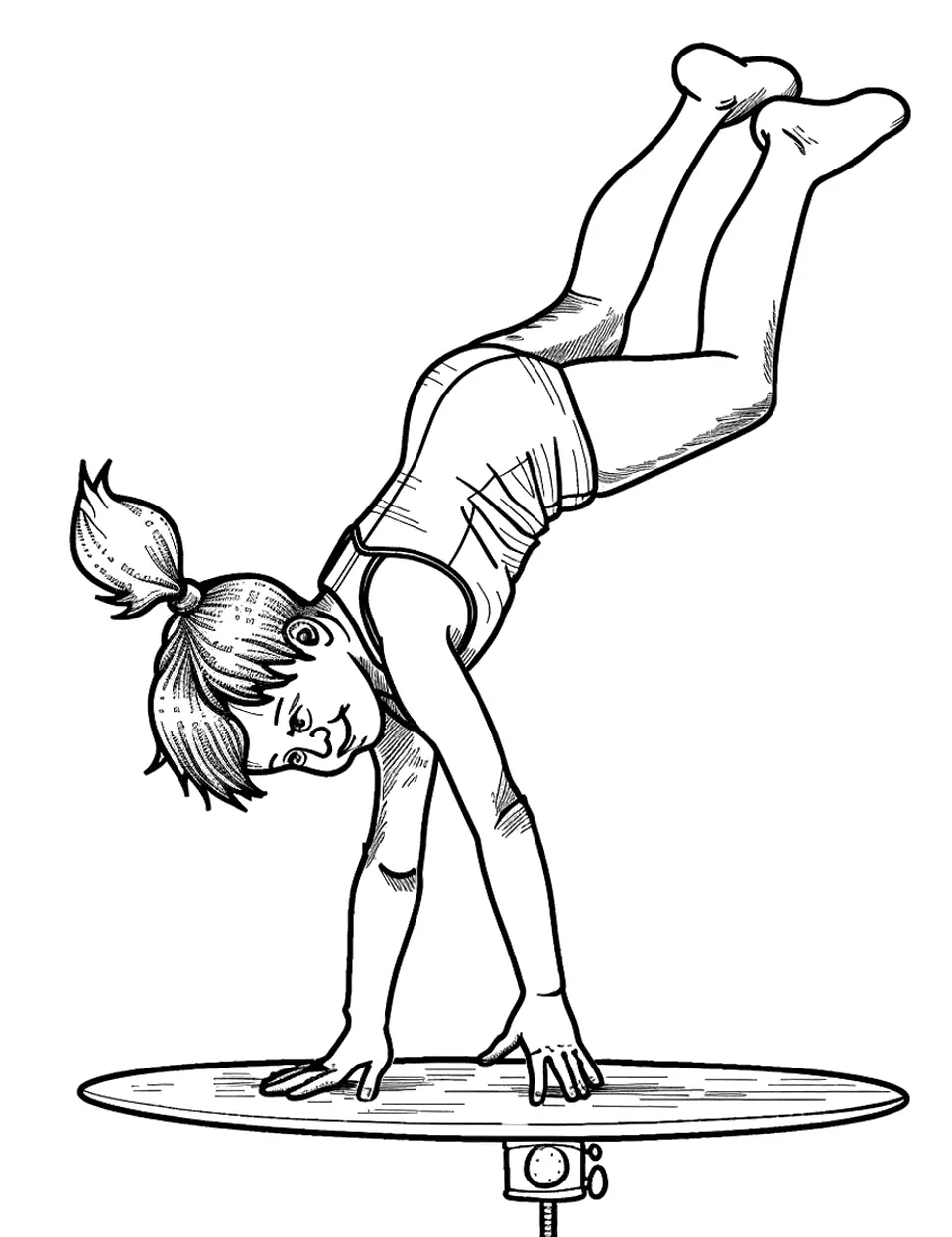 Gymnastic Dreams Sports Coloring Page - A gymnast performing a handstand on the balance table.