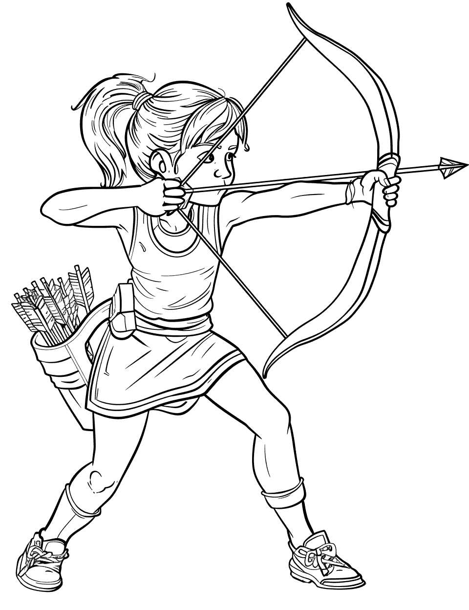 Archery Focus Sports Coloring Page - An archer aiming an arrow with full concentration.