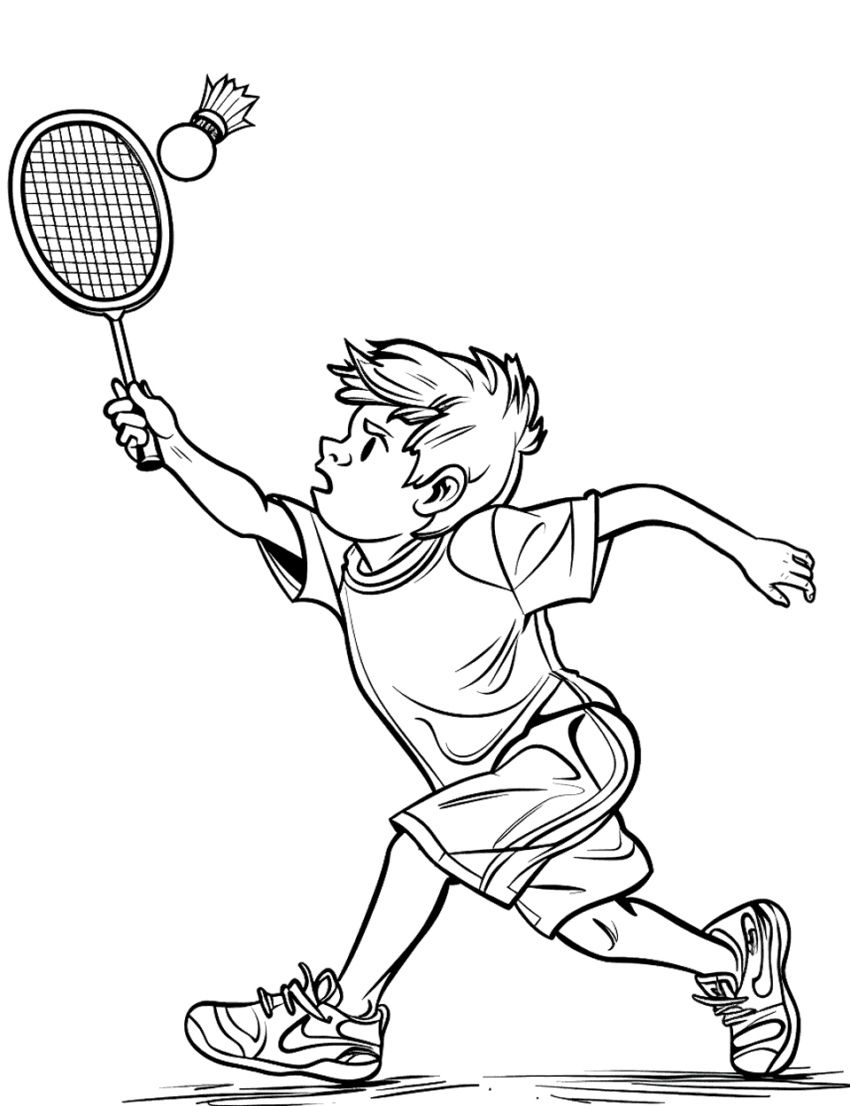 Badminton Shuttlecock Sports Coloring Page - A player in a badminton match is about to return the shuttlecock.