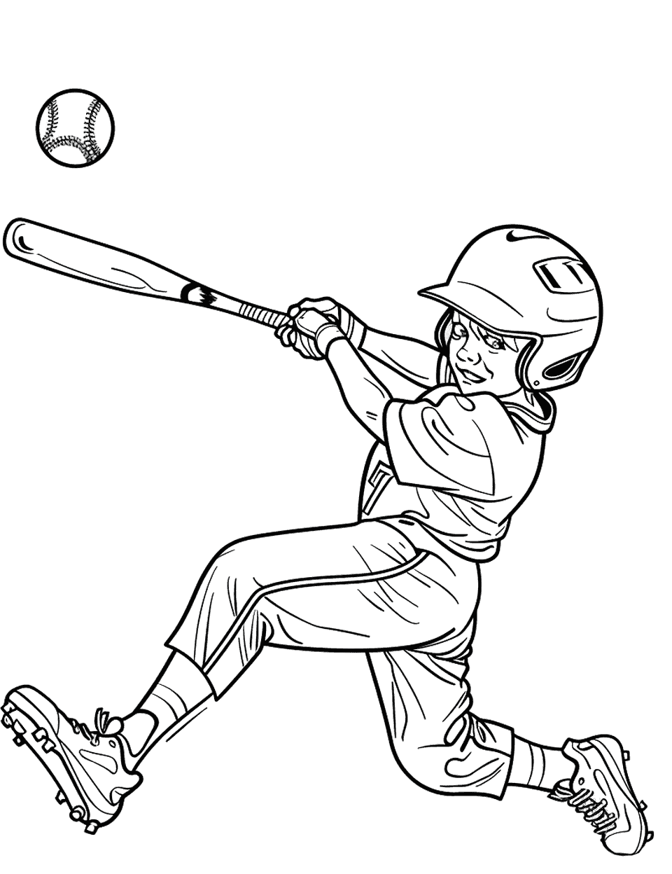 Baseball Home Run Sports Coloring Page - A batter swinging at a baseball, aiming for a home run.