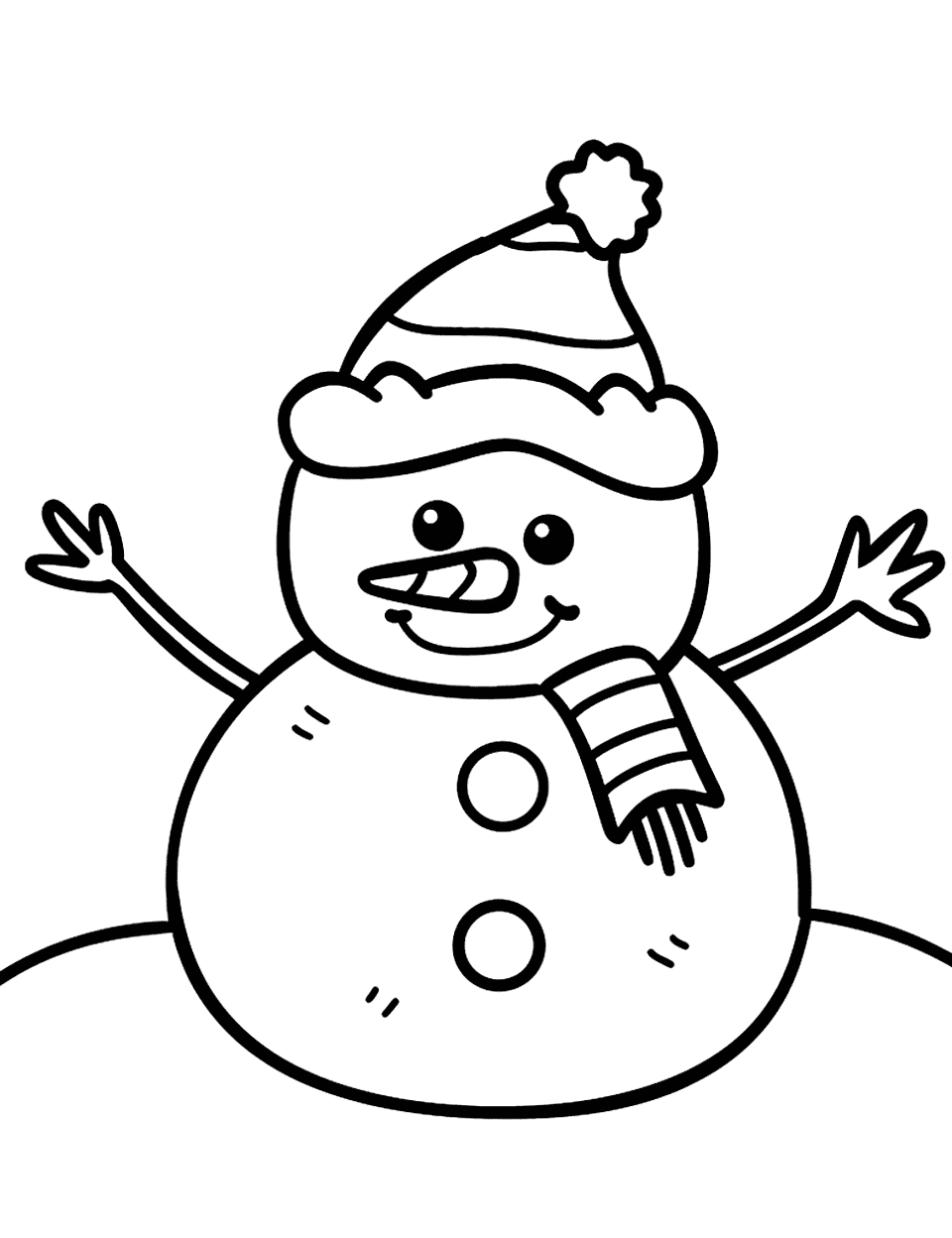 Winter Snowman Toddler Coloring Page - A simple-looking snowman out in the snow.